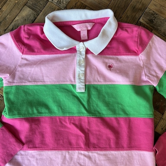 Lilly Pulitzer Girls Long Sleeve Pink Green Striped Polo Shirt Size 8 - Picture 2 of 10